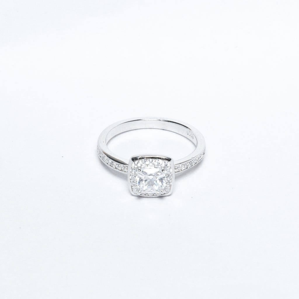 Classic Cushion Halo Silver Ring