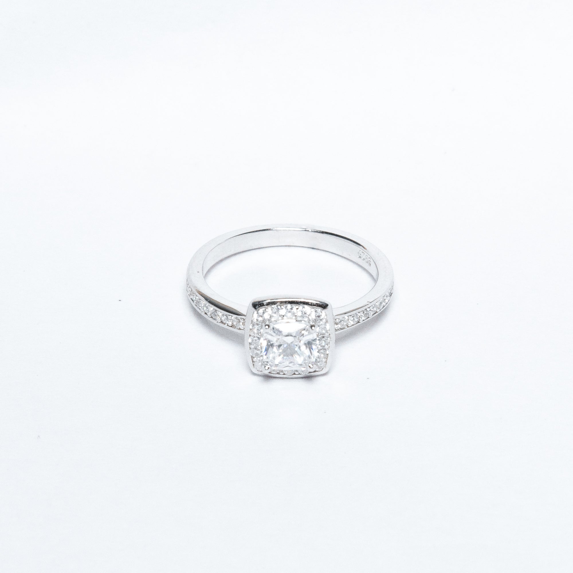 Classic Cushion Halo Silver Ring