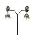 Pearl Hanging Oxidised Silver Jhumka Earrings