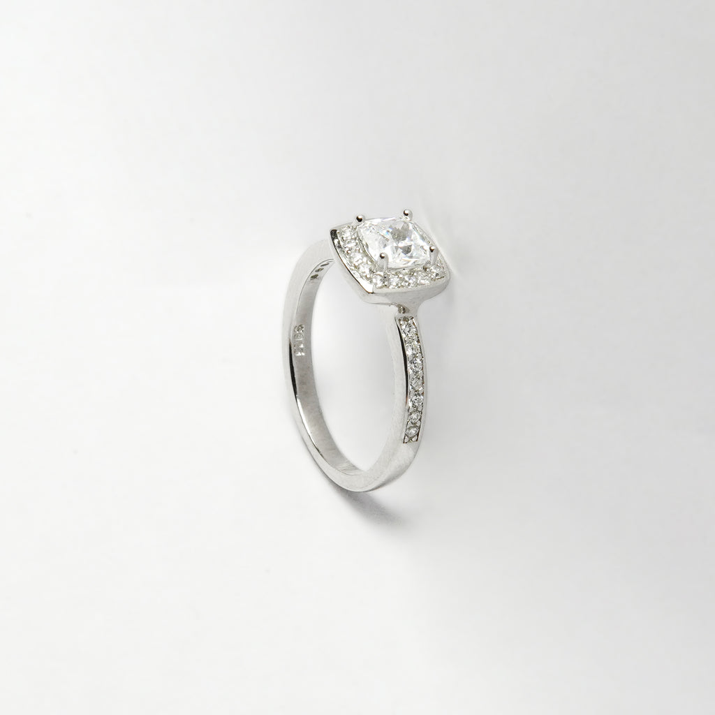 Classic Cushion Halo Silver Ring
