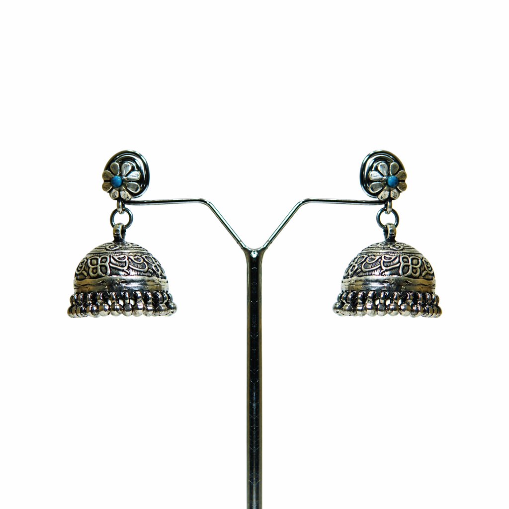 Radiant Oxidised Floral Jhumka Earrings