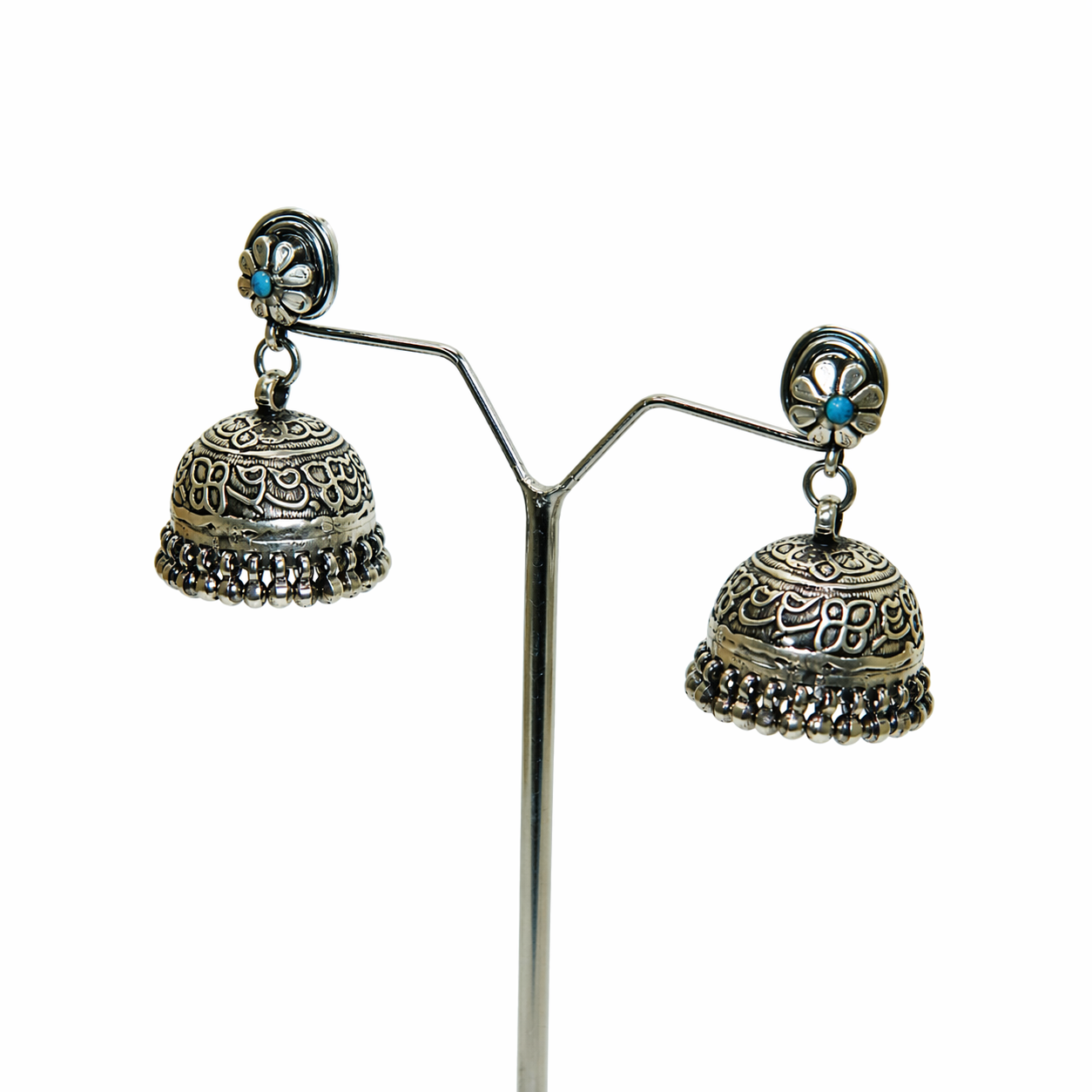 Radiant Oxidised Floral Jhumka Earrings