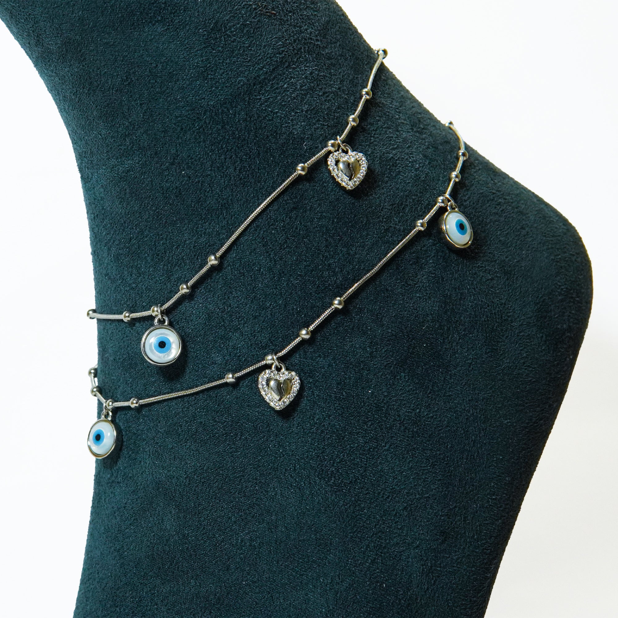 Silver Gaurdian Heart Anklets