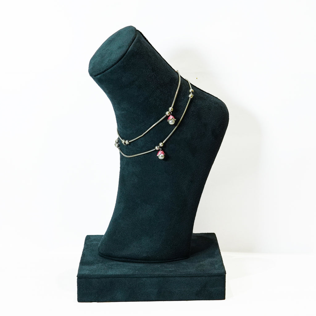 Silver Cherry Bloom Charm Anklets
