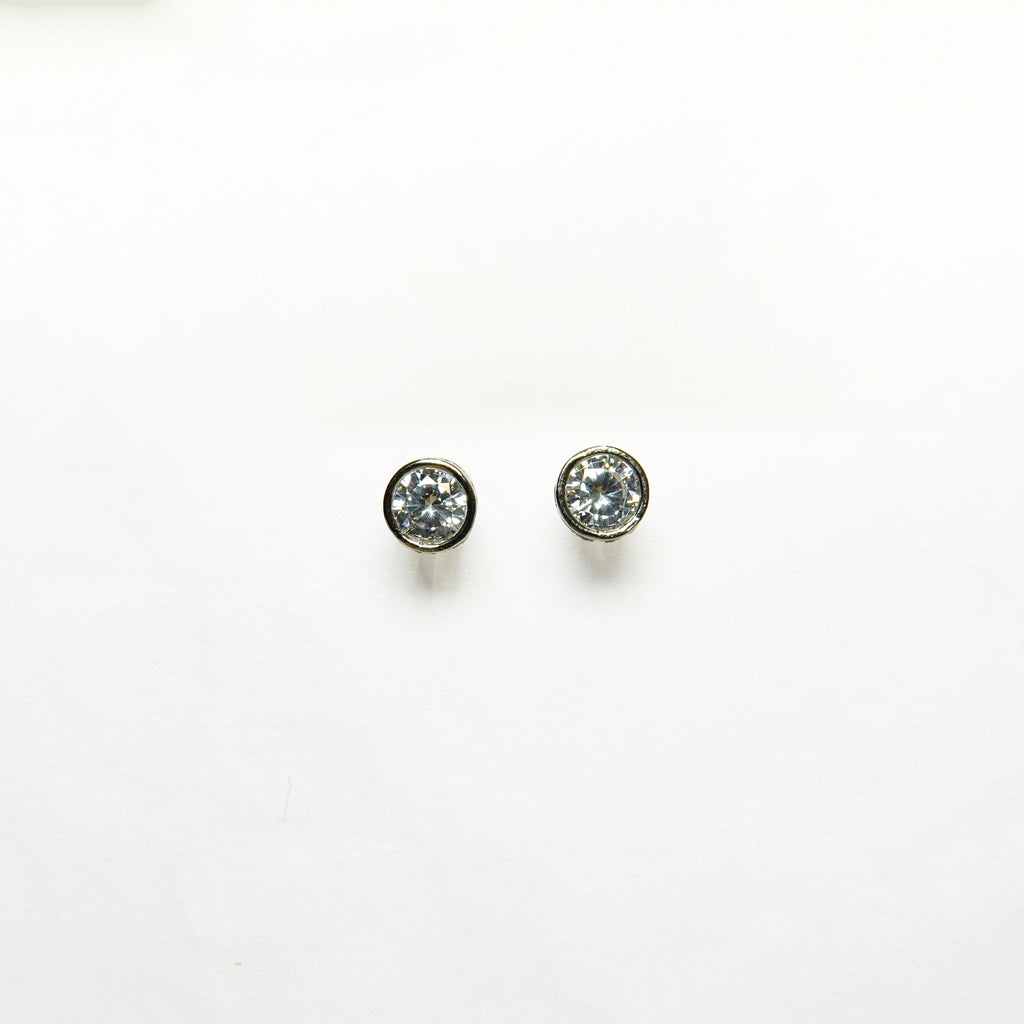 Bezel Set SIlver Solitaire Studs