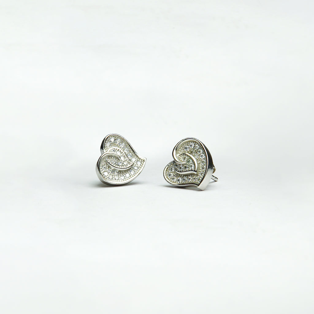 Silver Entwined Heart Pavé Studs