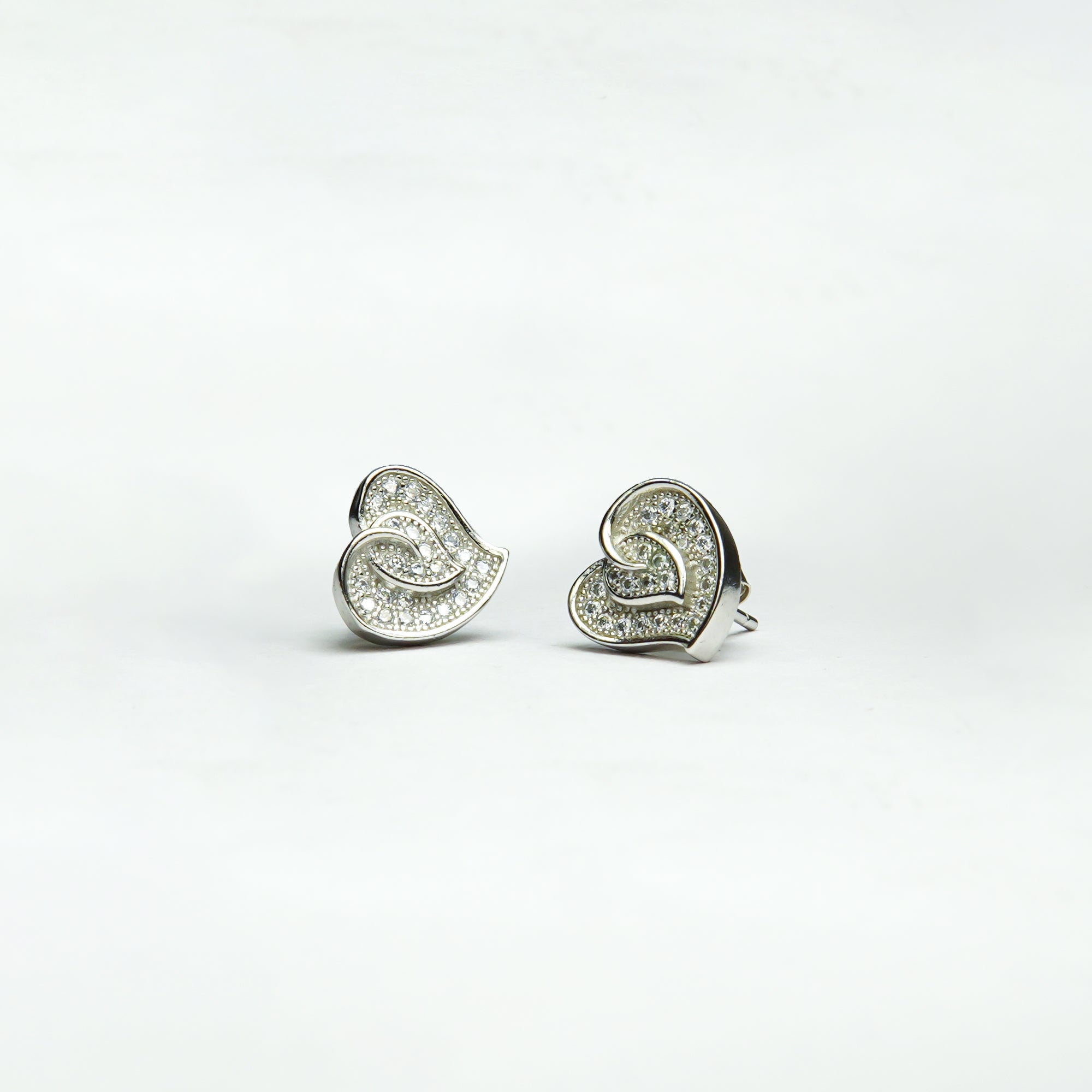 Silver Entwined Heart Pavé Studs