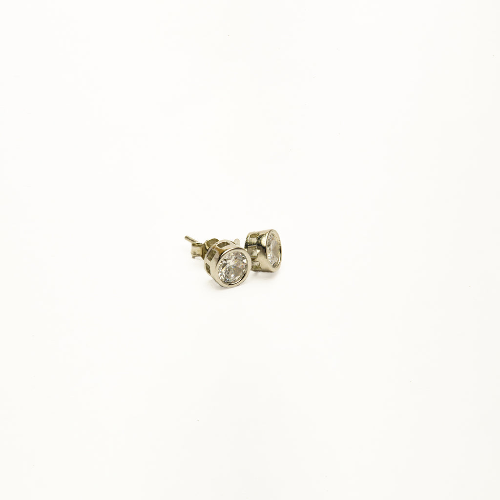 Bezel Set SIlver Solitaire Studs