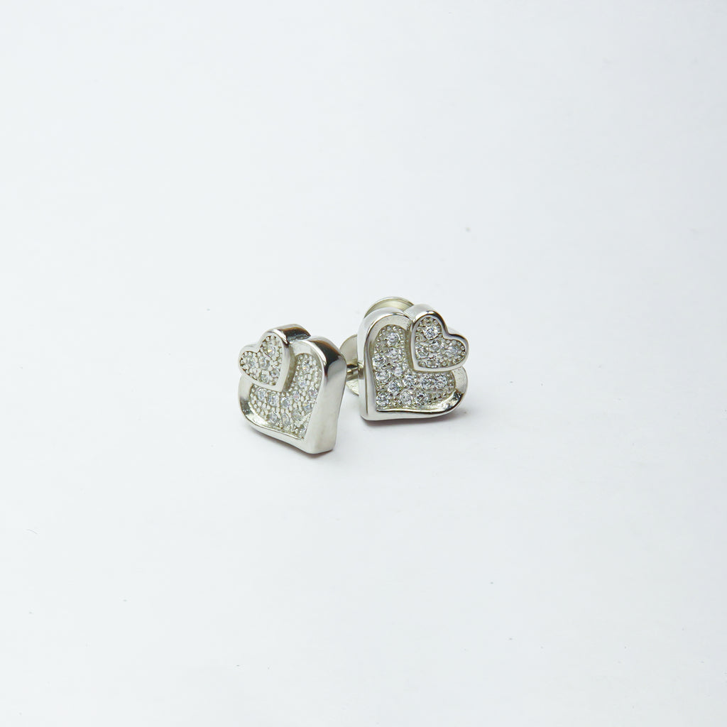 Dual Heart Studded Siver Studs