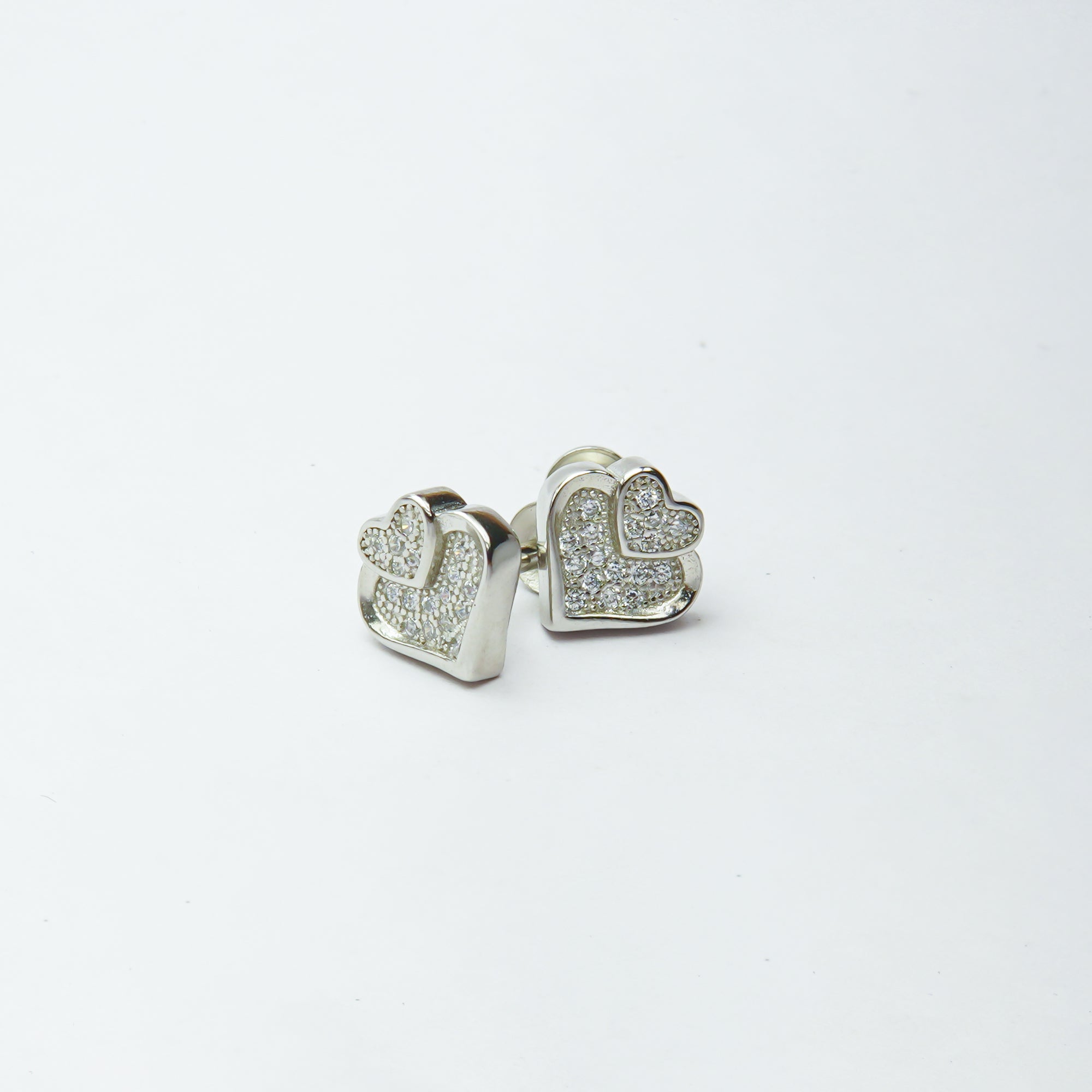 Dual Heart Studded Siver Studs