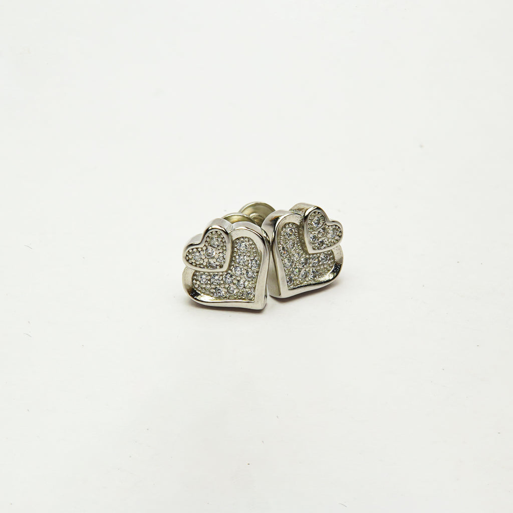 Dual Heart Studded Siver Studs