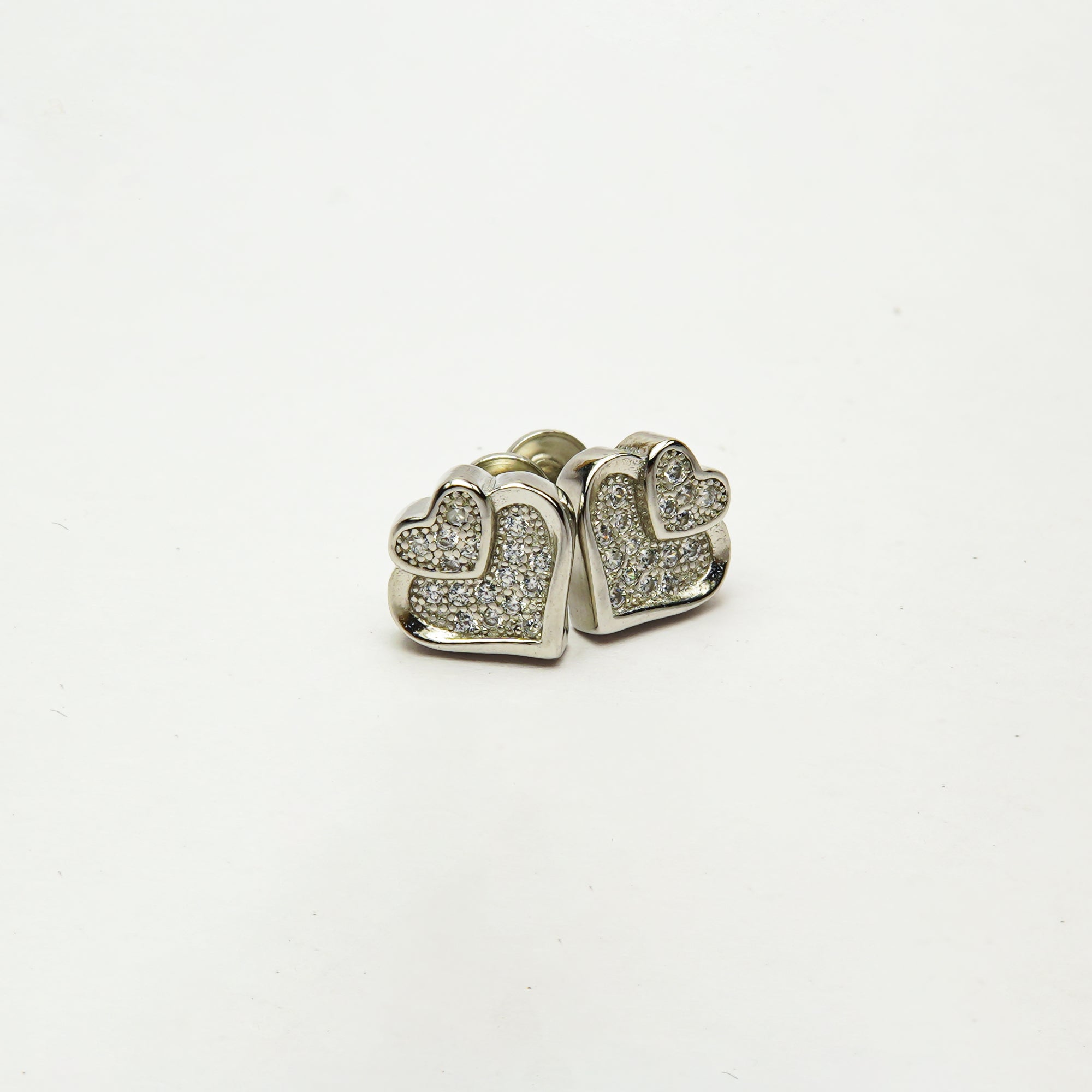 Dual Heart Studded Siver Studs