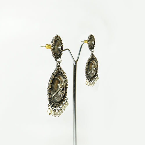 Filigree Oxidised Pearl Drops Earrings