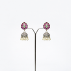 Teardrop Ruby Oxidised Jhumka Earrings