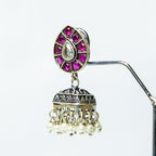 Teardrop Ruby Oxidised Jhumka Earrings