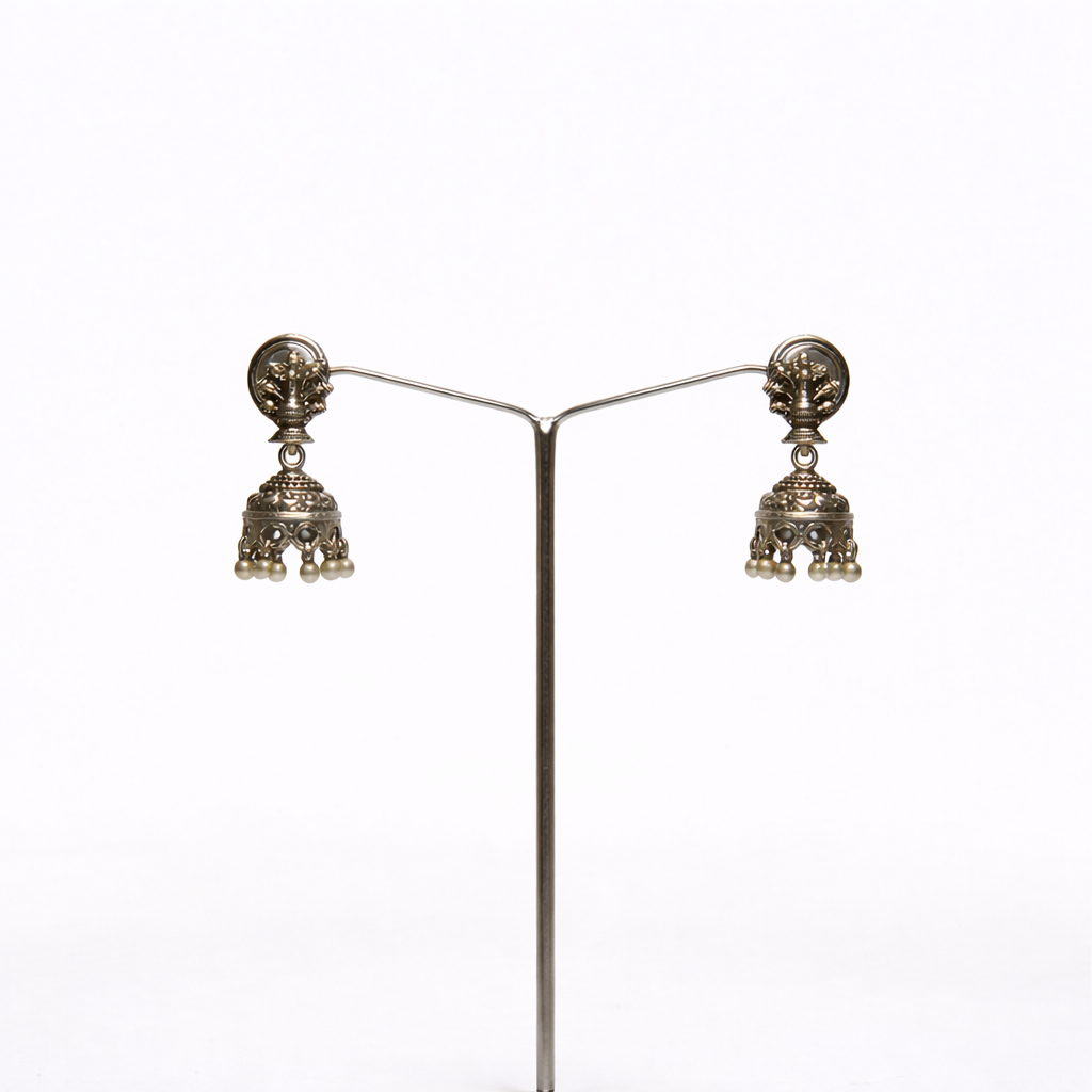 Peacock Motif Oxidised Jhumka Earrings