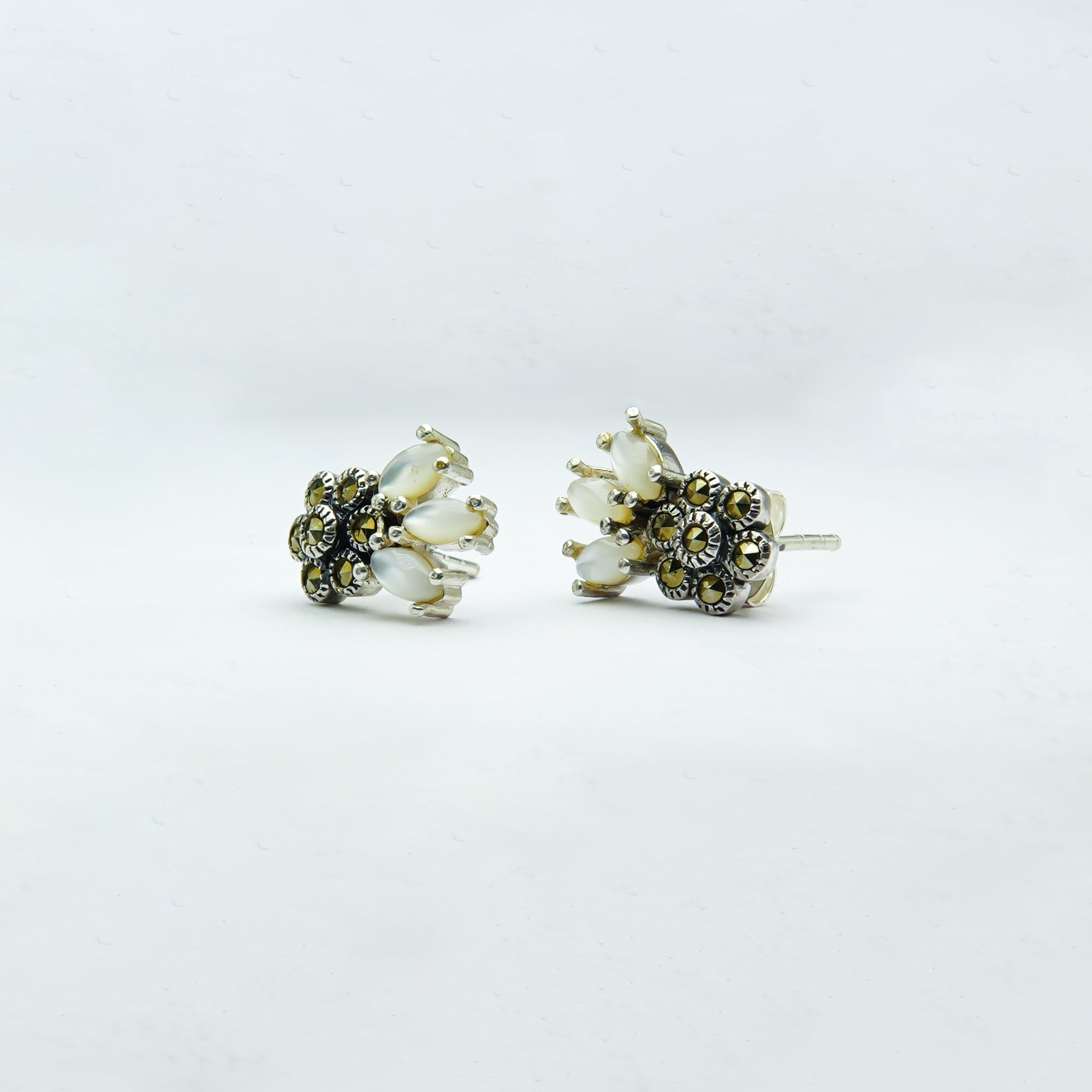 Marcasite & Marquise Cluster Silver Tops