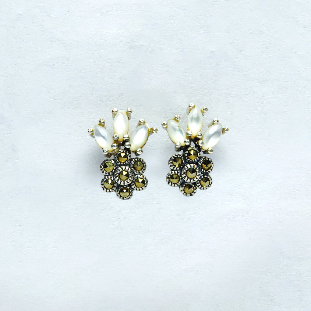 Marcasite & Marquise Cluster Silver Tops