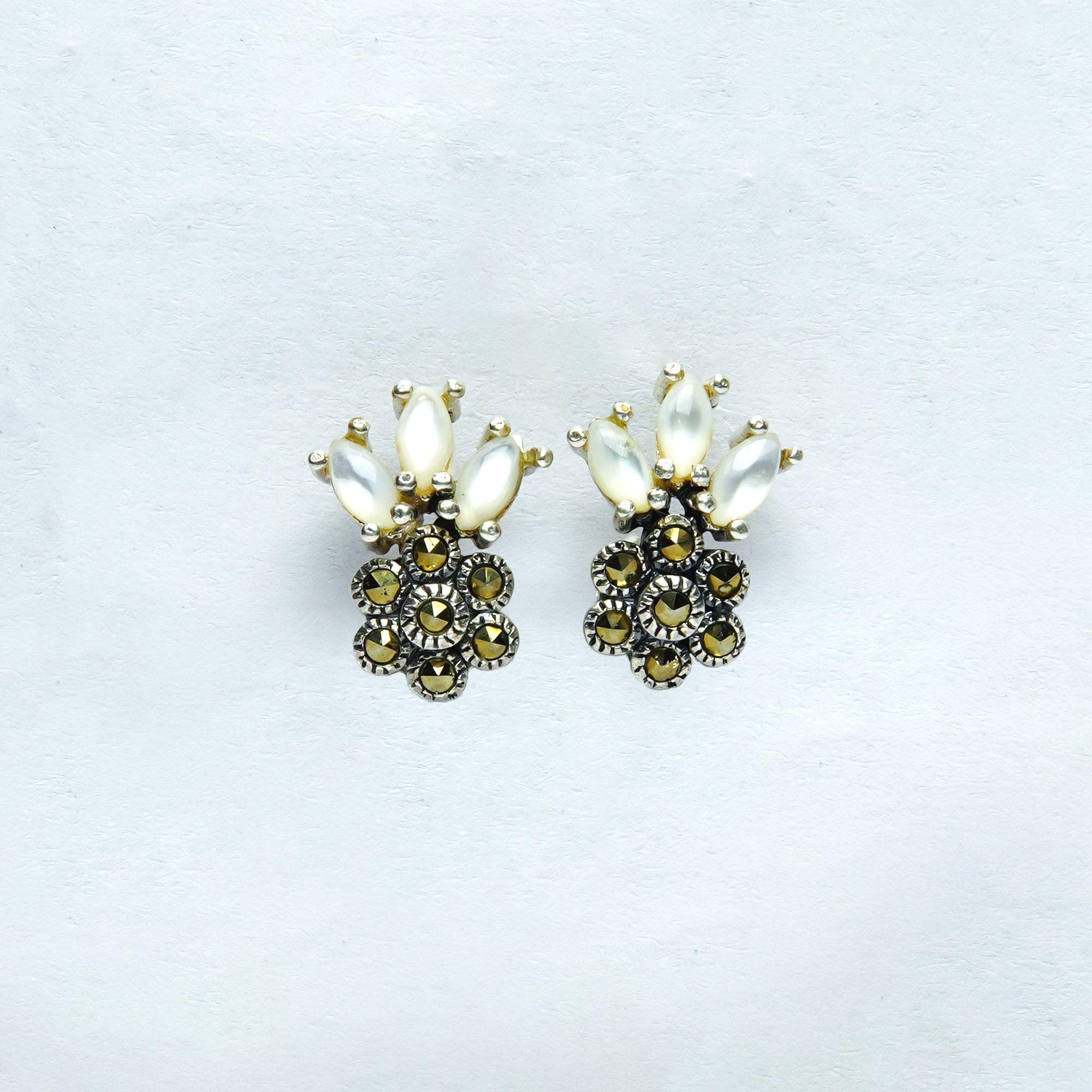 Marcasite & Marquise Cluster Silver Tops