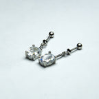 Radiant Silver Solitaire Linear Dangler Earrings