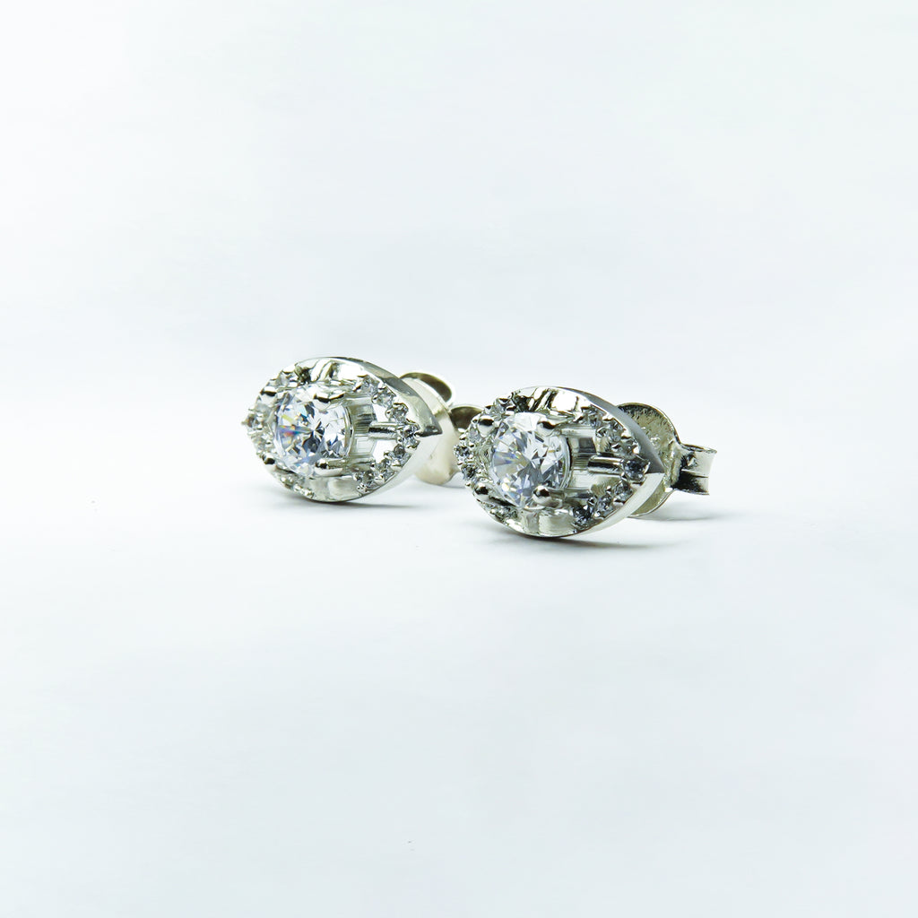 Ethereal Marquise-Halo Solitaire Silver Studs