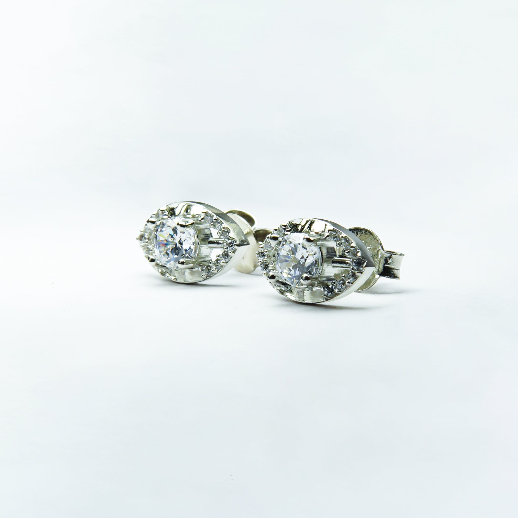 Ethereal Marquise-Halo Solitaire Silver Studs