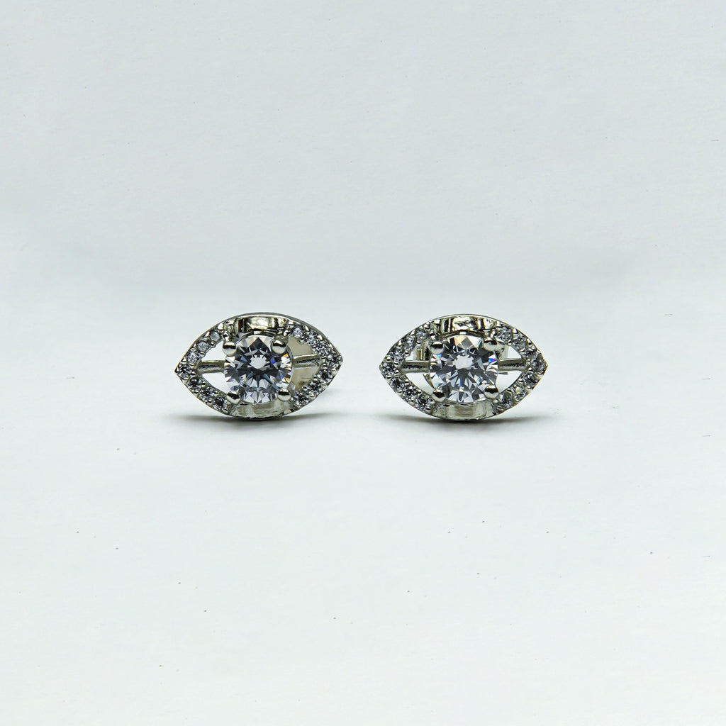 Ethereal Marquise-Halo Solitaire Silver Studs
