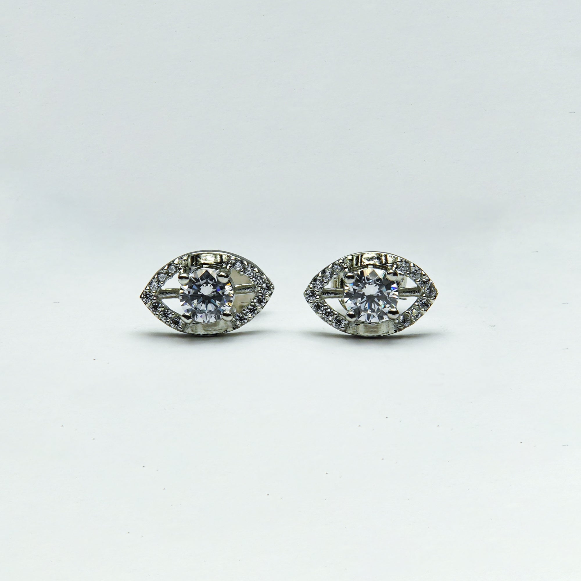 Ethereal Marquise-Halo Solitaire Silver Studs