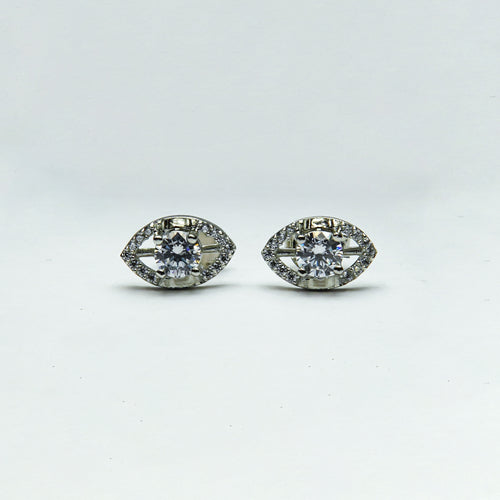 Ethereal Marquise-Halo Solitaire Silver Studs