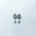 Majestic Pearl & Heart Halo Silver Dangle Earrings