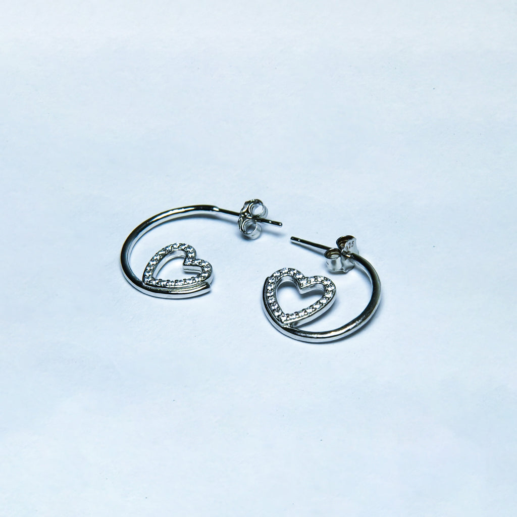 Radiant Heart Spiral Dangle Silver Earrings