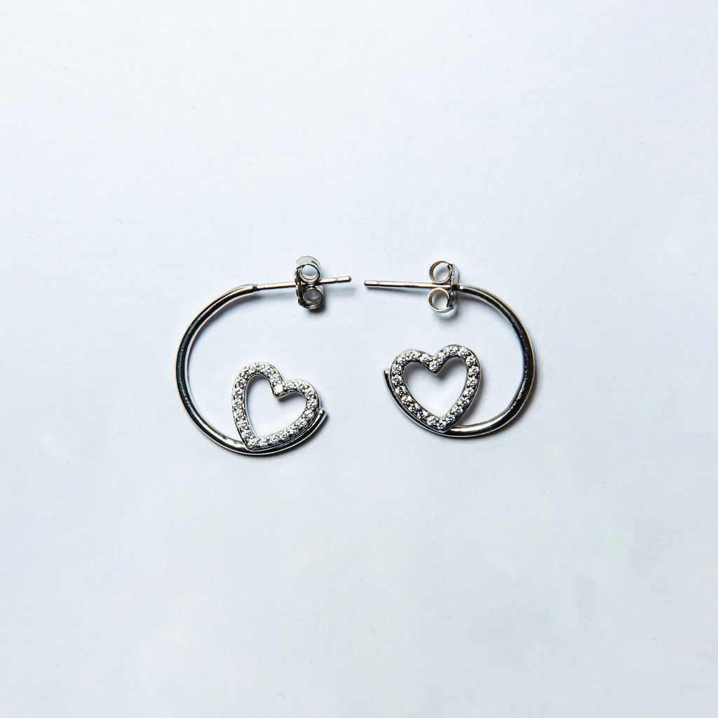 Radiant Heart Spiral Dangle Silver Earrings
