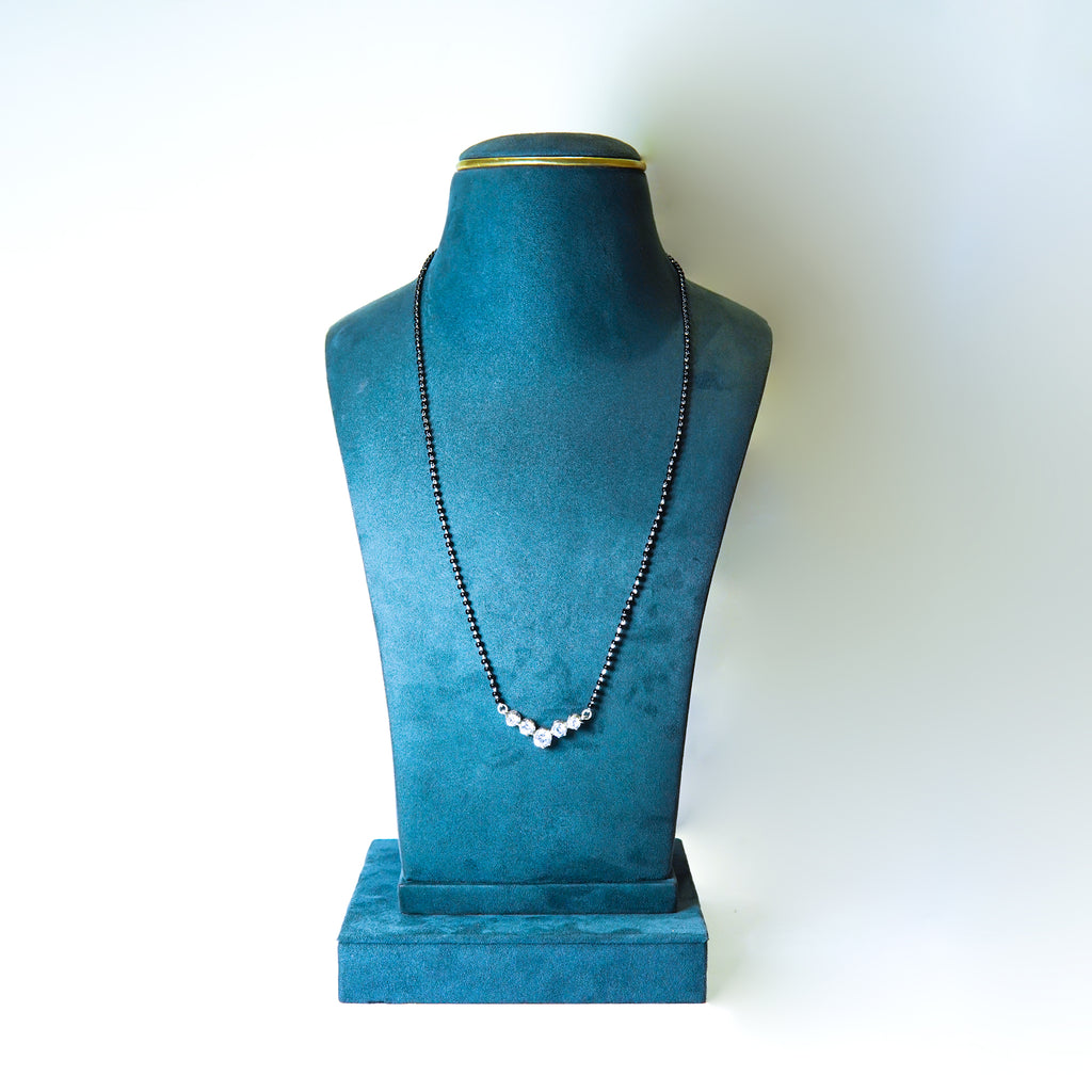 SIlver Solitaire Crescent AD studded Mangalsutra