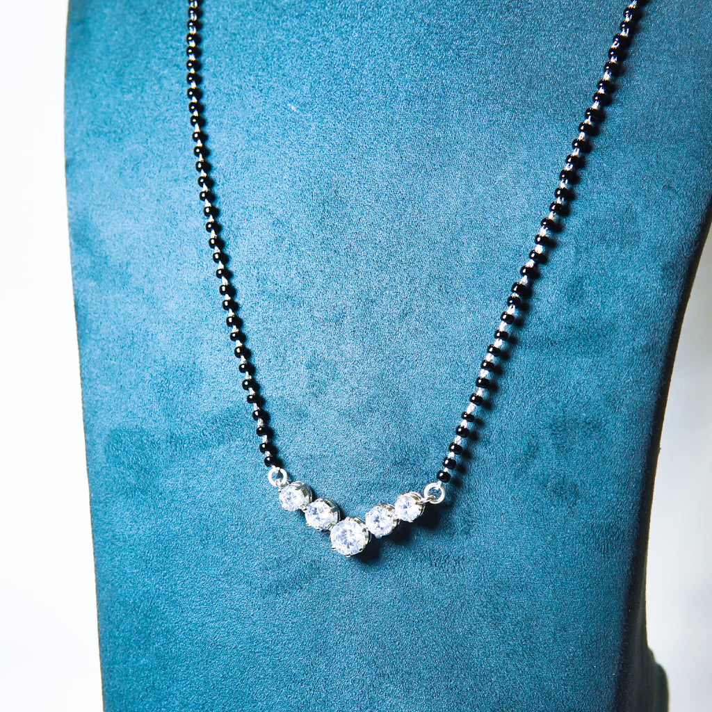 SIlver Solitaire Crescent AD studded Mangalsutra