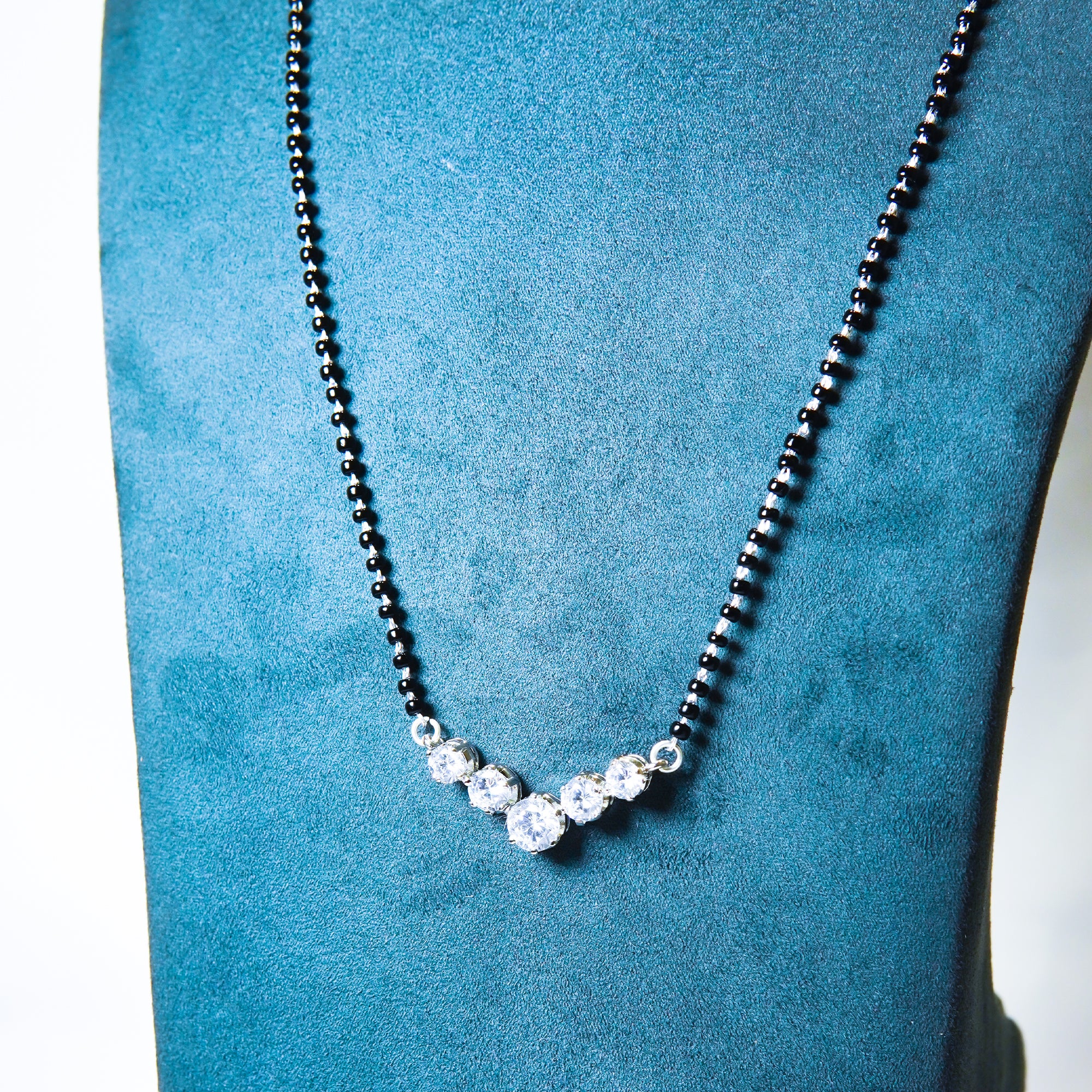 SIlver Solitaire Crescent AD studded Mangalsutra