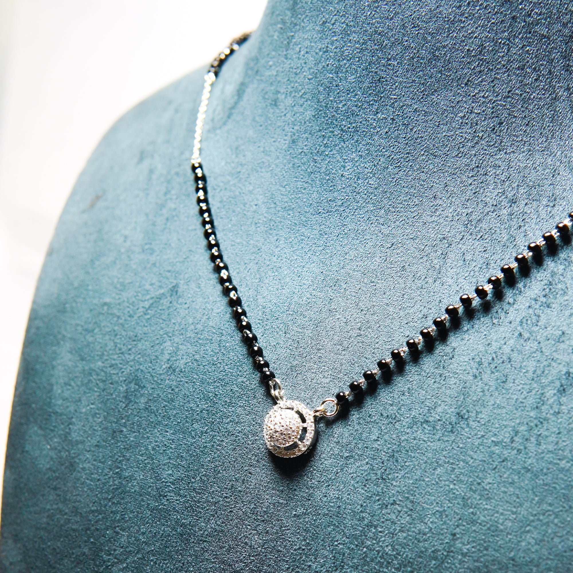 Silver Cluster Pave Halo Mangalsutra