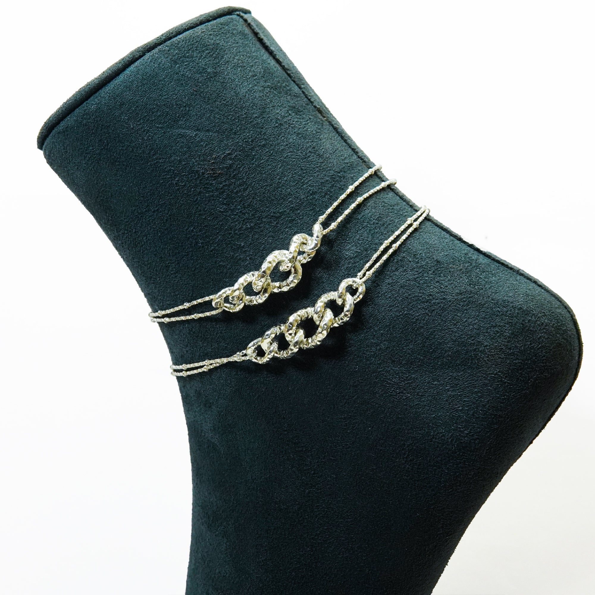 Silver Hammered Unity Link Anklets
