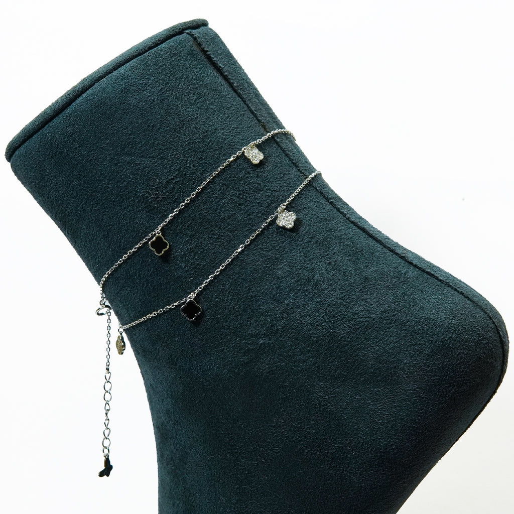 Sterling B&W Clover Charm Anklets