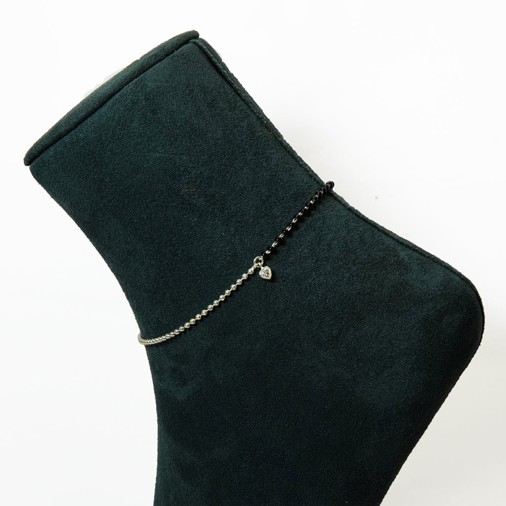 SIlver Dual Essence Heart single Anklet