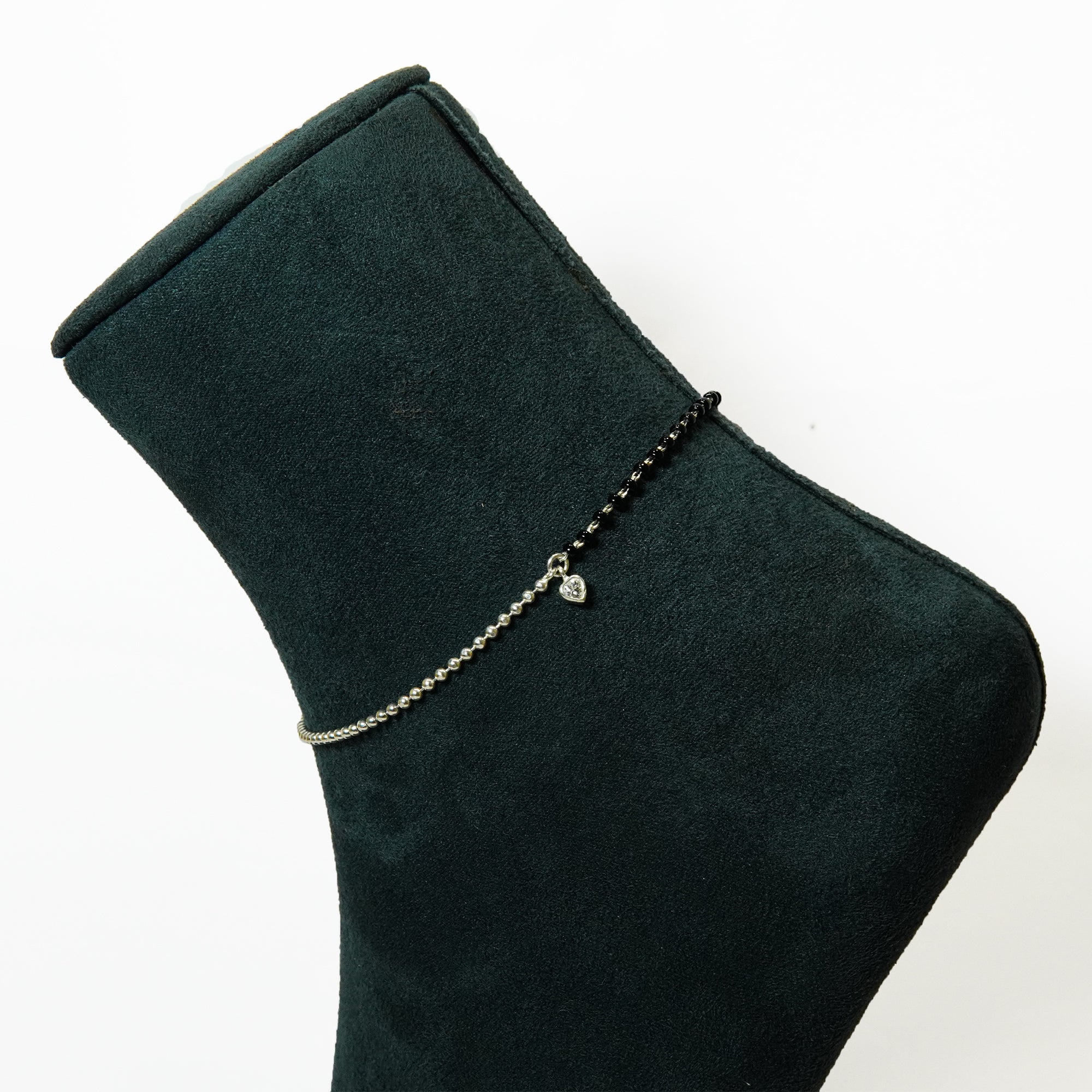 SIlver Dual Essence Heart single Anklet
