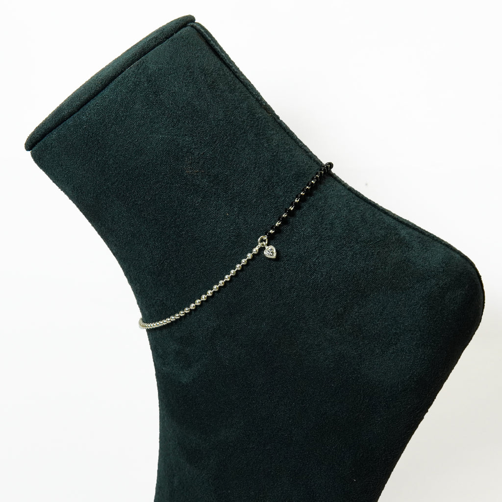 SIlver Dual Essence Heart single Anklet