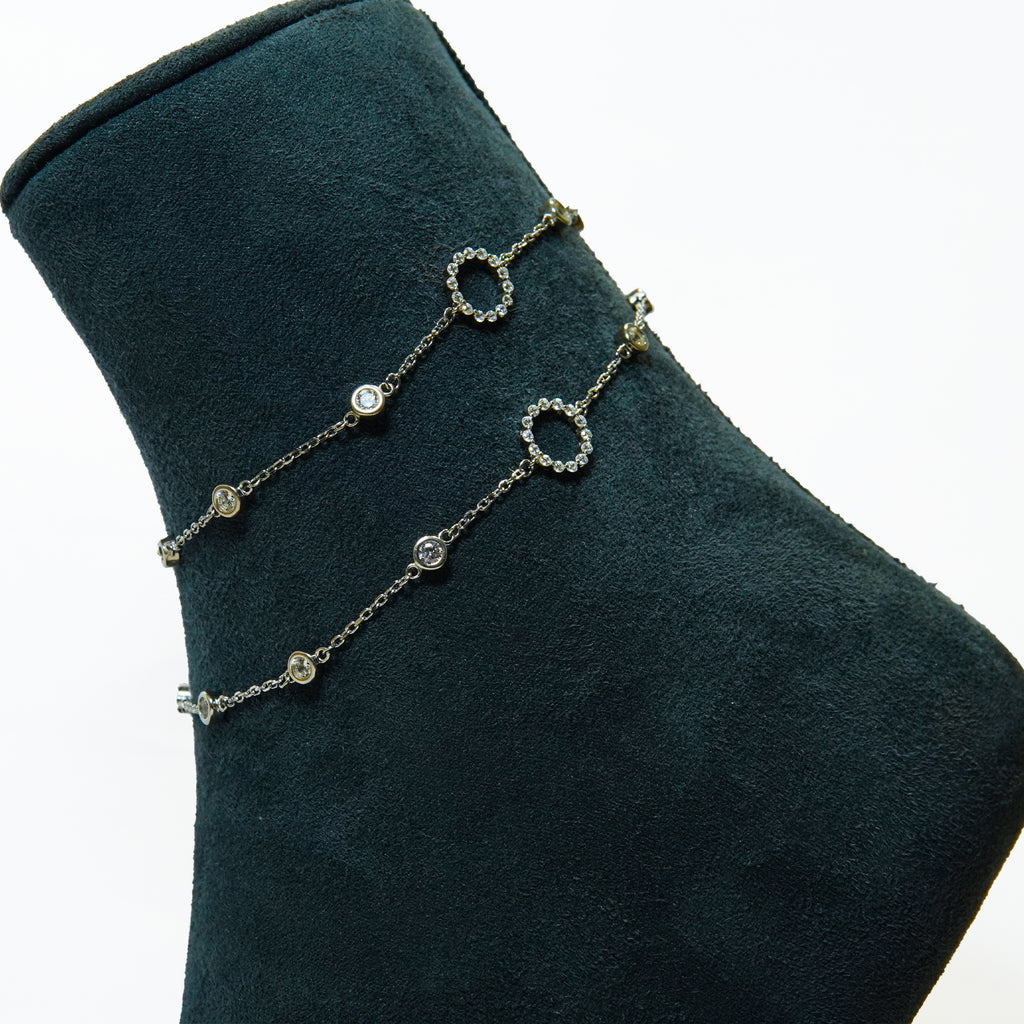 SIlver Halo Solitaire Anklets