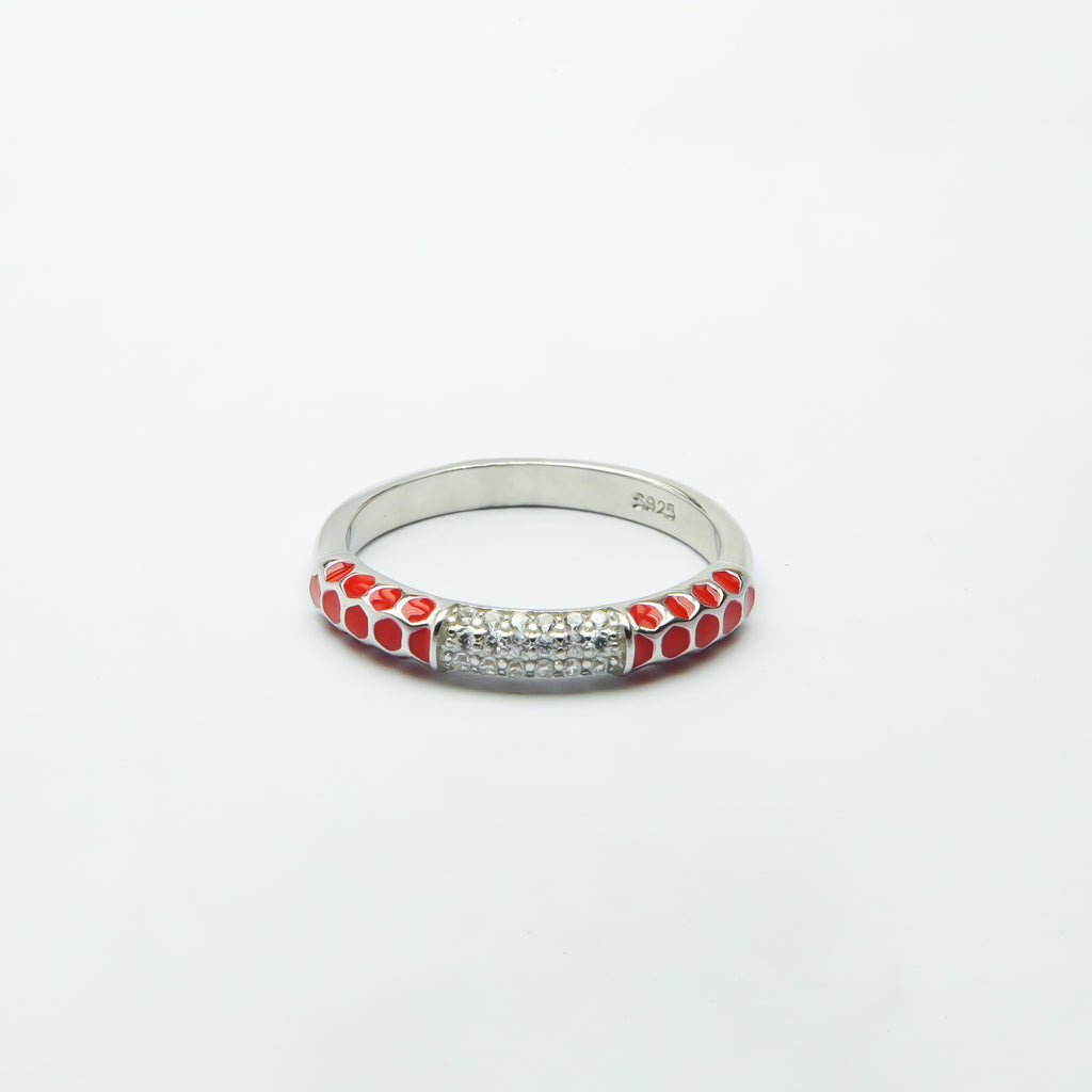Mystical Red Enamel SIlver Ring