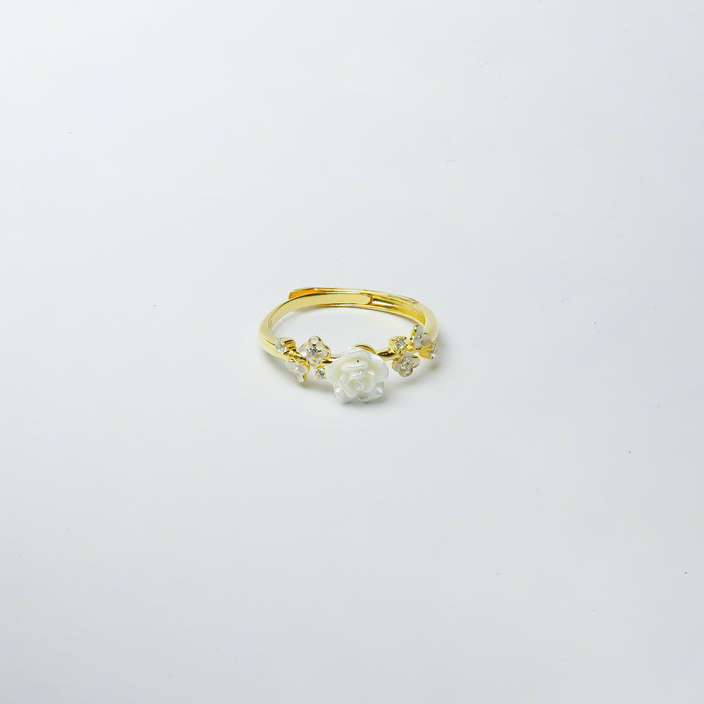 Buds & Petals Gold Polish SIlver Ring