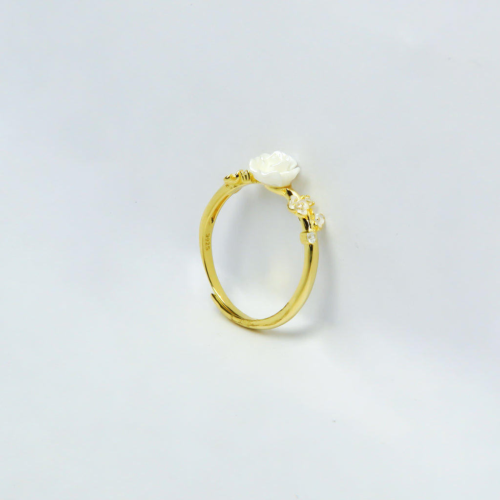 Buds & Petals Gold Polish SIlver Ring