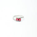 Two Red Stone Bypass SIlver Ring