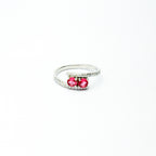 Two Red Stone Bypass SIlver Ring