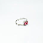 Two Red Stone Bypass SIlver Ring