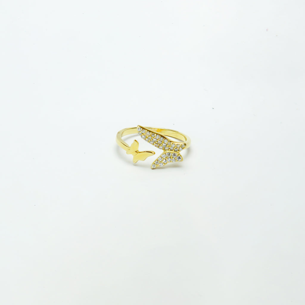 Twin Butterflies Gold Plated Silver Ring