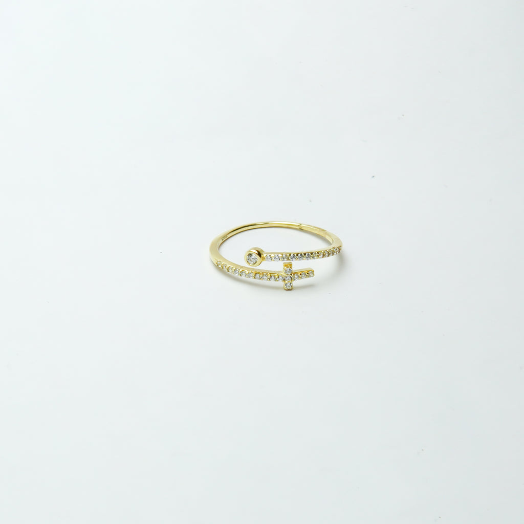 Open Cross Gold Plated SIlver Ring